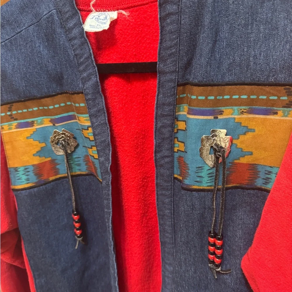 Vintage Pannill Denim Jacket With Southwest Tribal Design and Conchos Women’s2XL - Picture 3 of 6